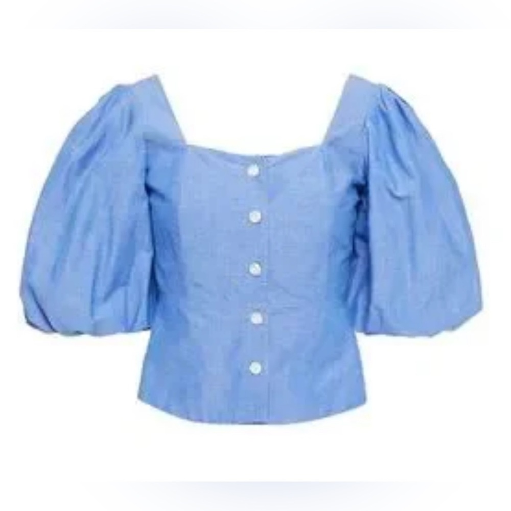 Sandro Mayan cropped shirred chambray top - Picture 4 of 10